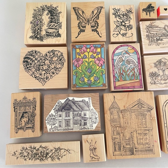 PSX Stampin Up Rubber Wood Mount Victorian House Lot Floral Stained Glass - Picture 6 of 12